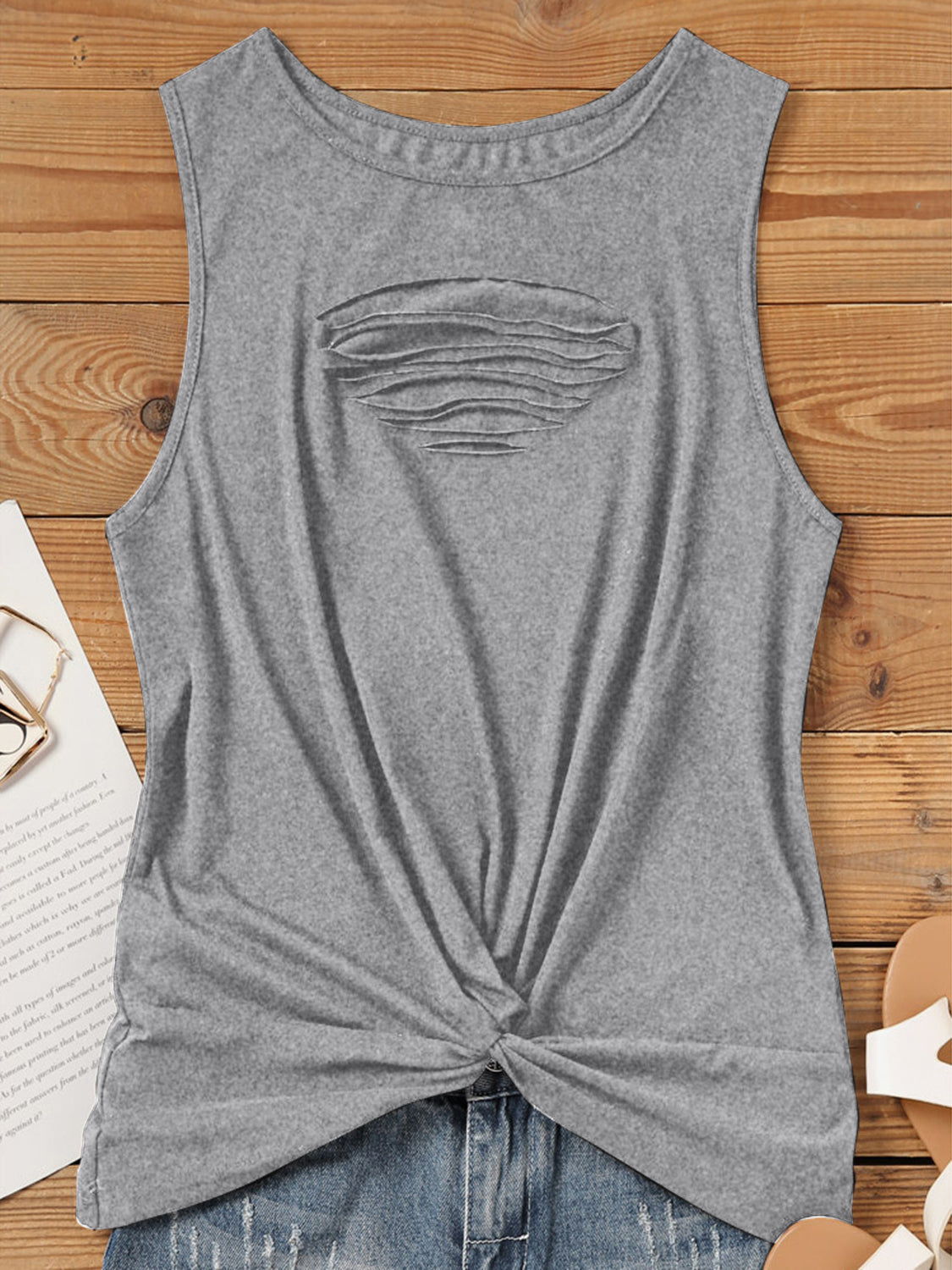 Cutout Twisted Round Neck Tank – product image 3