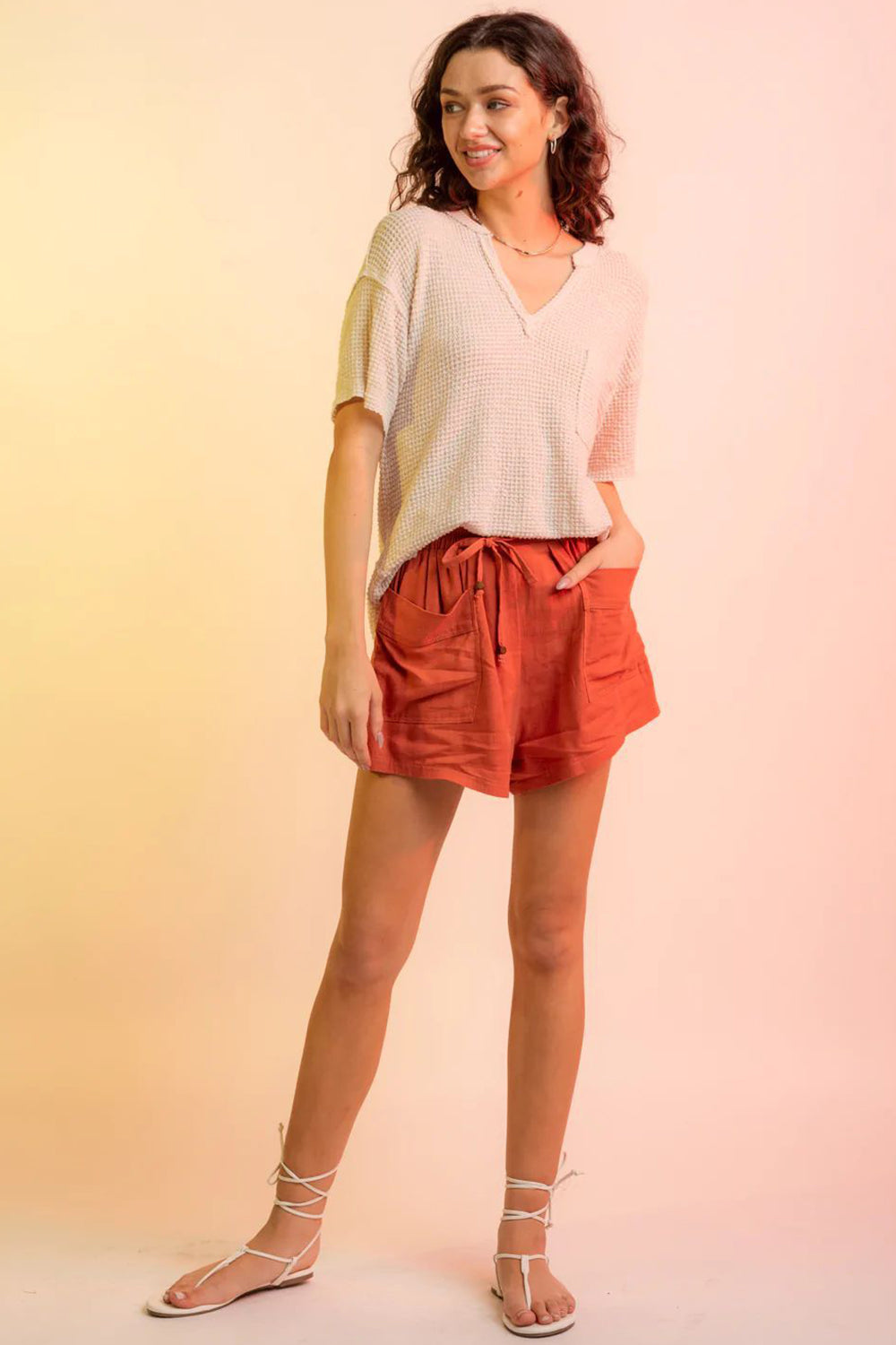 Waffle-Knit Notched Half Sleeve T-Shirt – product image 17