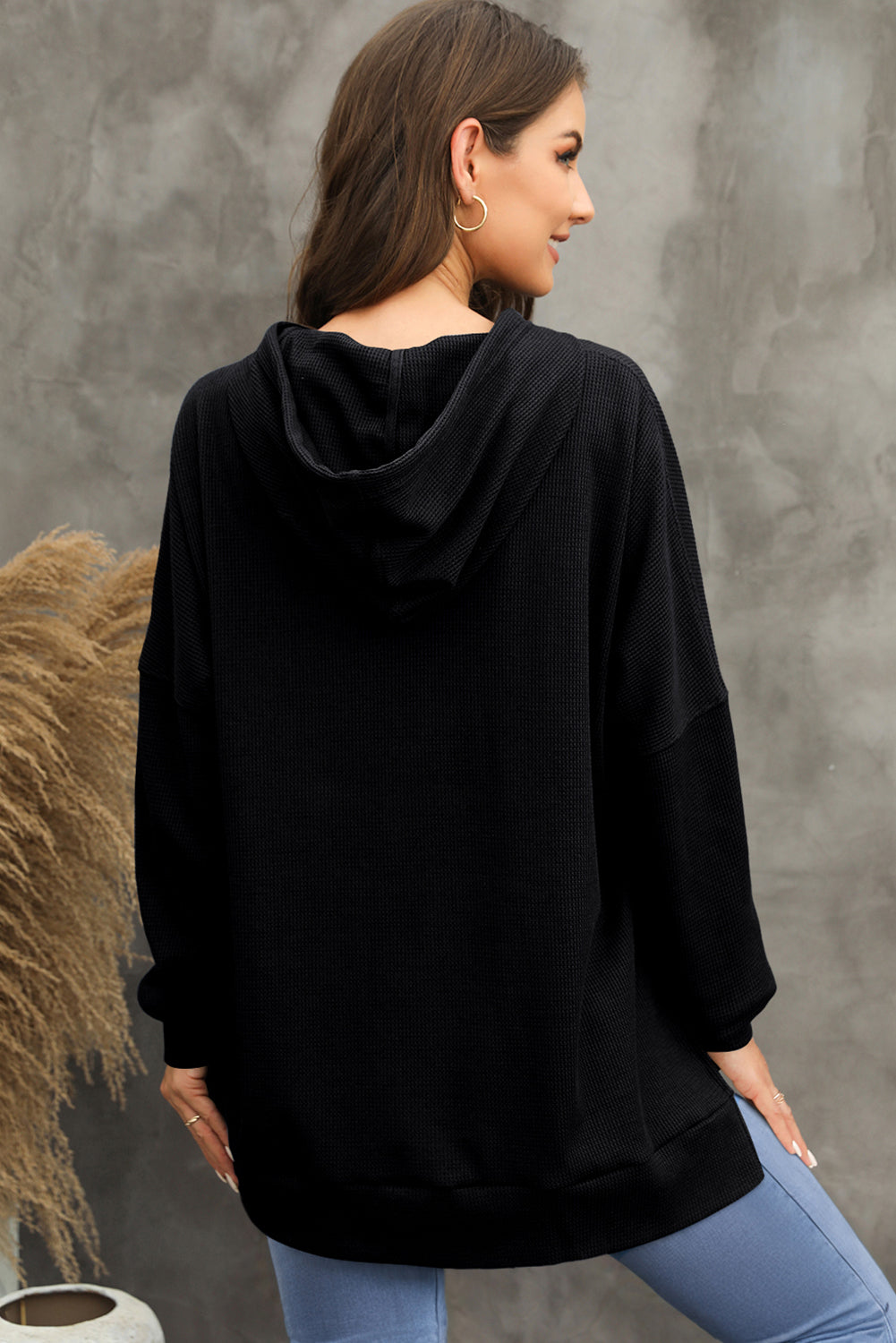 Waffle-Knit Long Sleeve Hoodie – product image 3