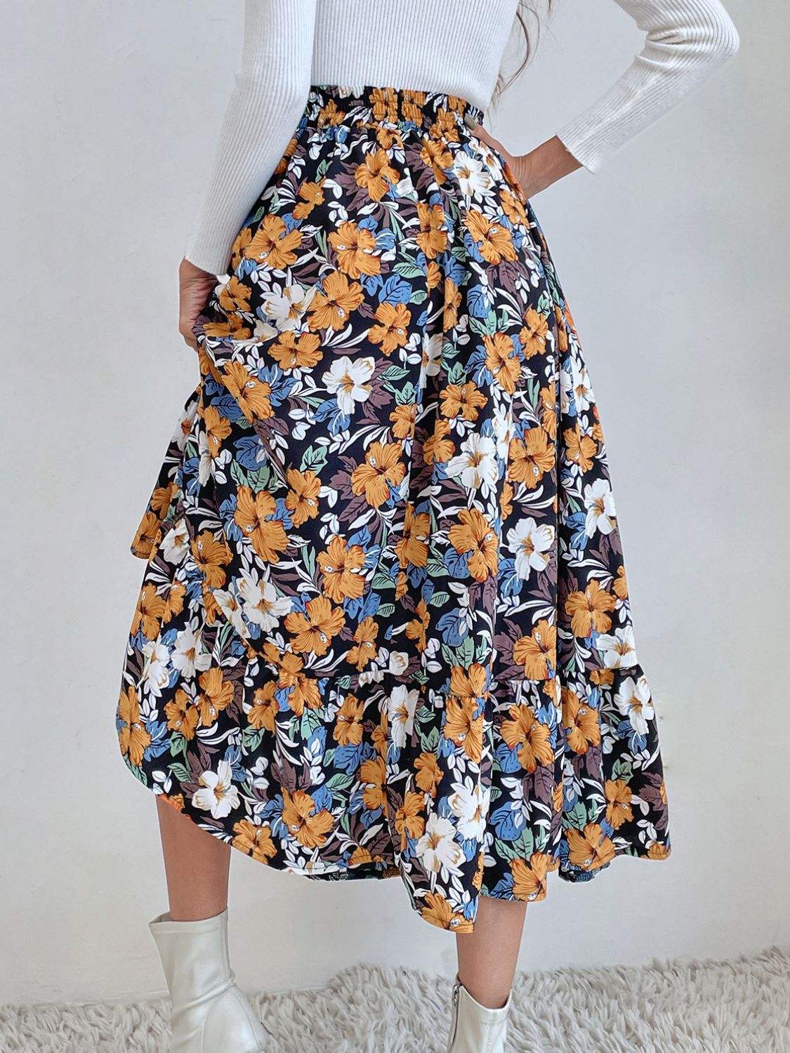 Printed Elastic Waist Midi Skirt – product image 8