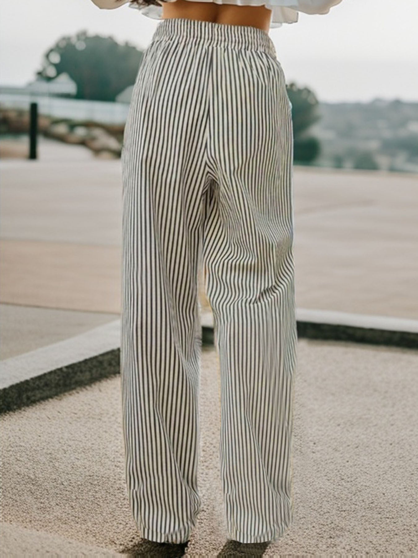 Drawstring Striped Elastic Waist Pants – product image 2