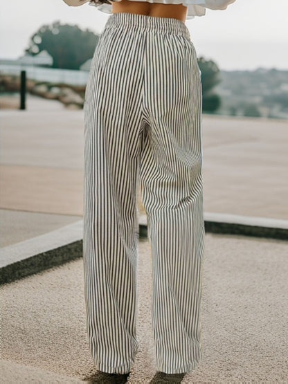 Drawstring Striped Elastic Waist Pants – product image 2
