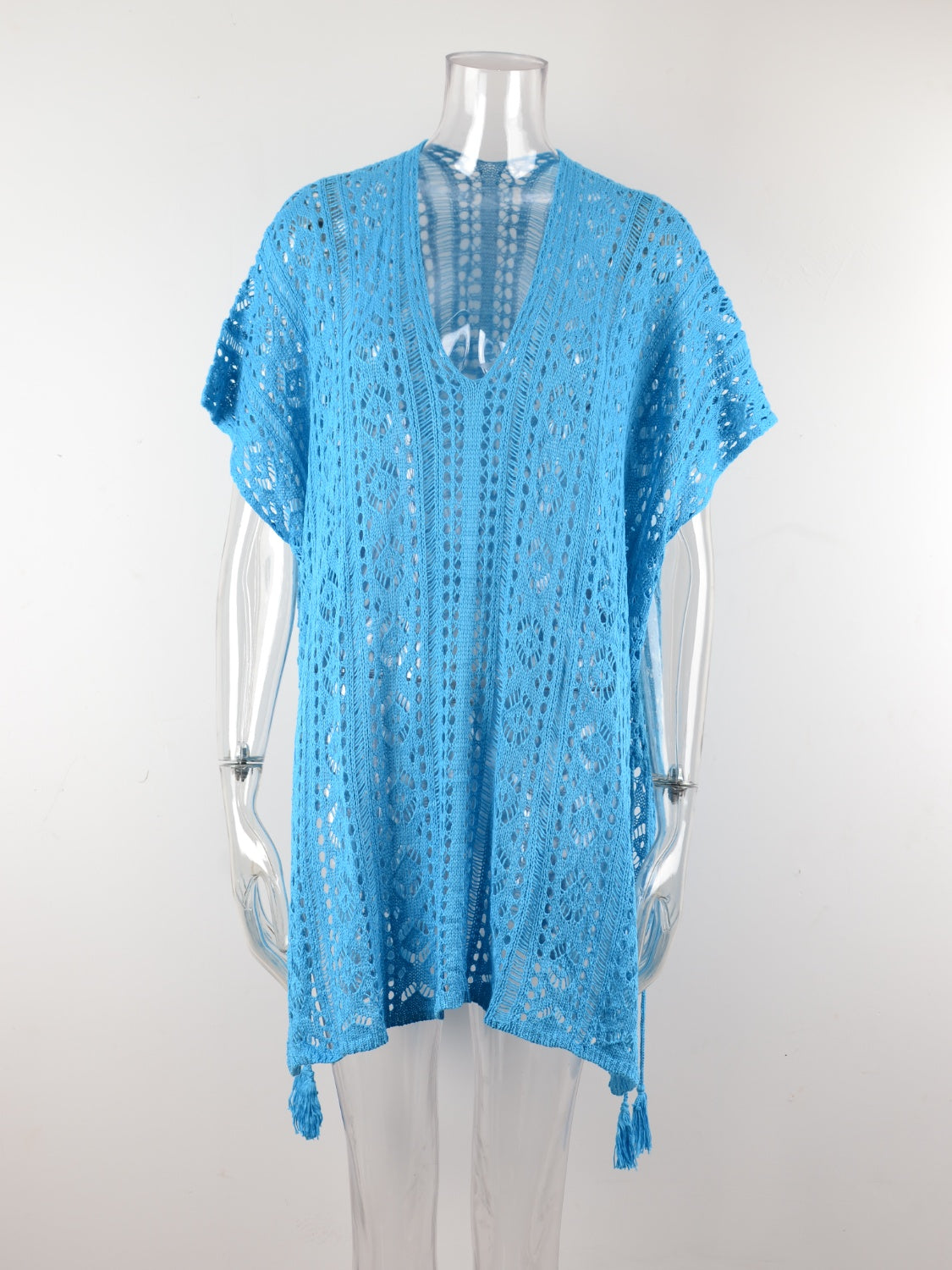 Cutout V-Neck Cover-Up with Tassel – product image 17