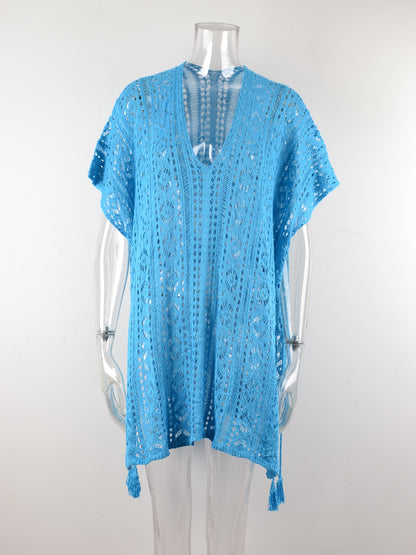 Cutout V-Neck Cover-Up with Tassel – product image 17