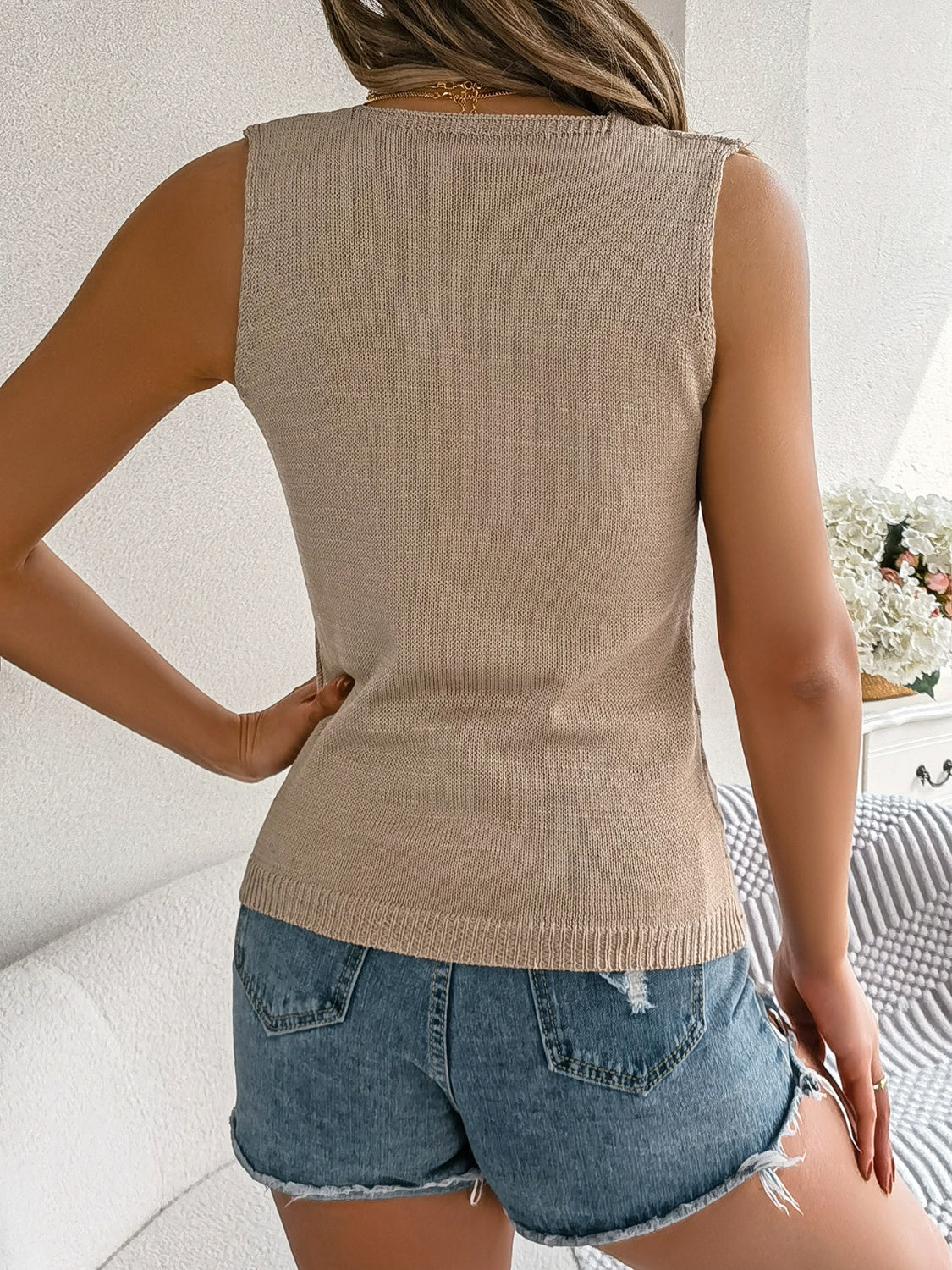Openwork V-Neck Knit Vest – product image 17