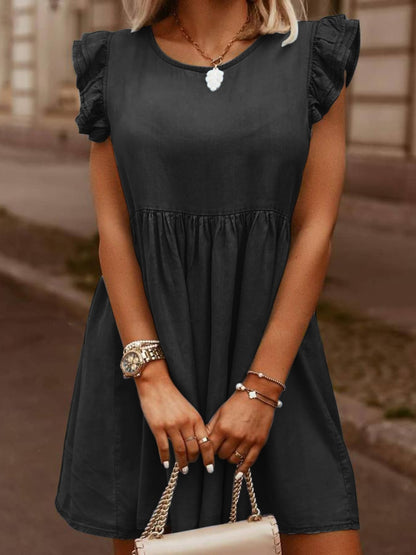 Full Size Ruffled Round Neck Cap Sleeve Denim Dress – product image 7