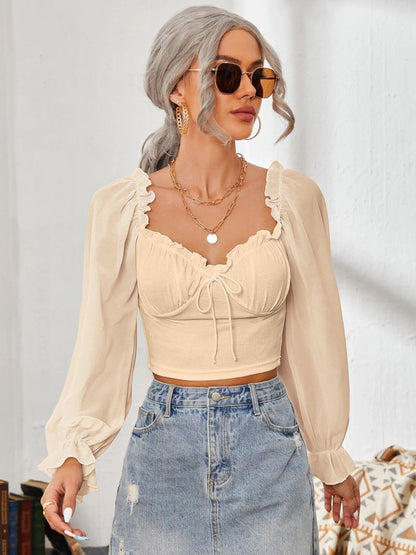 Mesh Sweetheart Neck Flounce Sleeve Top – product image 21