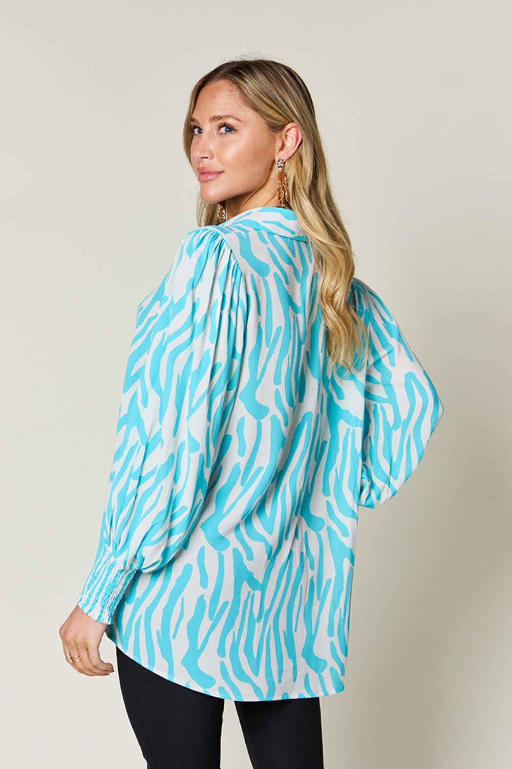 Double Take Full Size Printed Smocked Long Sleeve Blouse – product image 18
