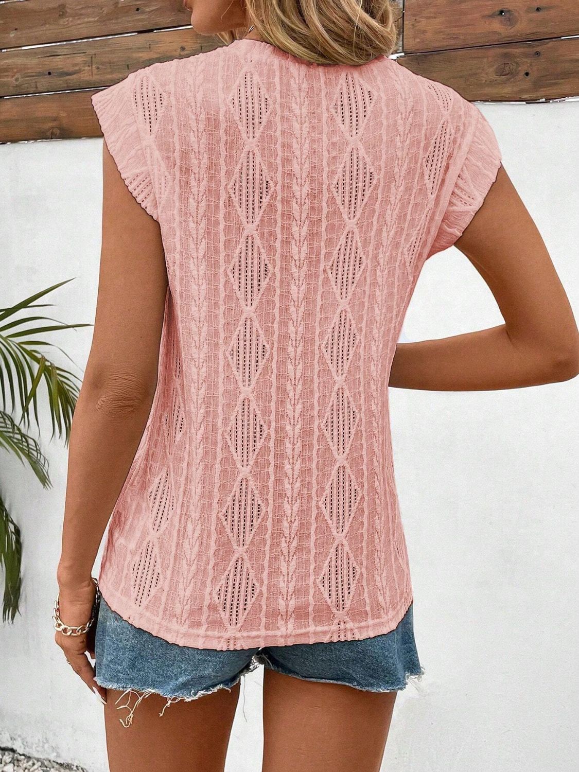 Eyelet Round Neck Cap Sleeve Top – product image 7