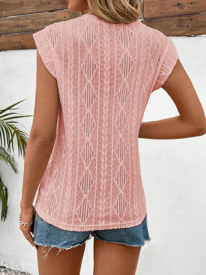 Eyelet Round Neck Cap Sleeve Top – product image 7