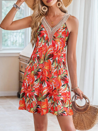 Lace Detail Printed V-Neck Sleeveless Dress – product image 13