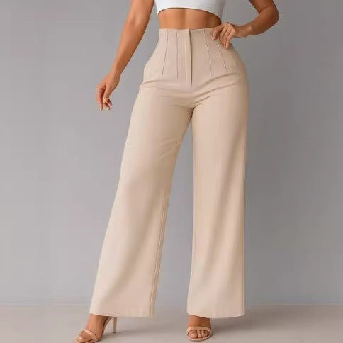 Womens Casual Solid-color Wide-leg Pants