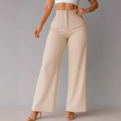 Womens Casual Solid-color Wide-leg Pants