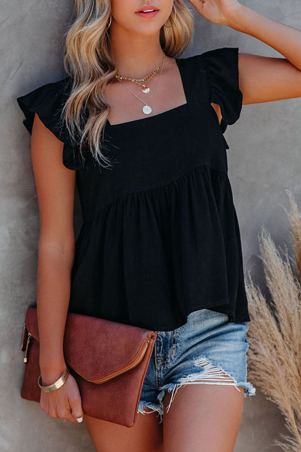 Full Size Ruffled Square Neck Cap Sleeve Blouse – product image 10