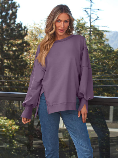 Slit Round Neck Long Sleeve Sweatshirt – product image 16