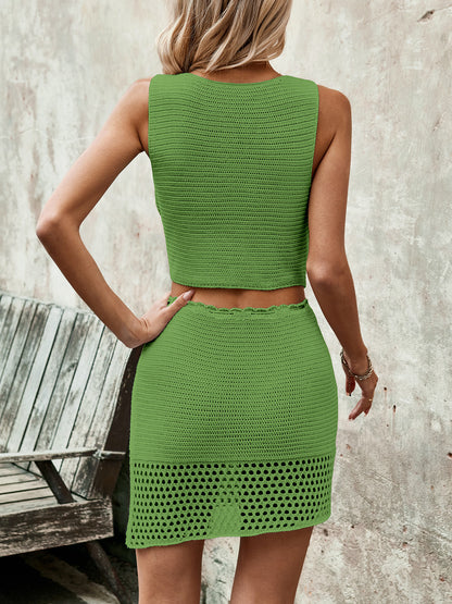 Button Up Sleeveless Top and Drawstring Skirt Set – product image 27