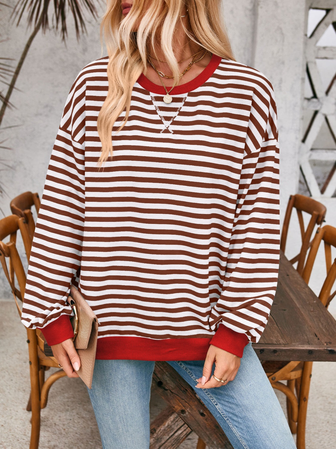 Contrast Striped Long Sleeve Sweatshirt – product image 28