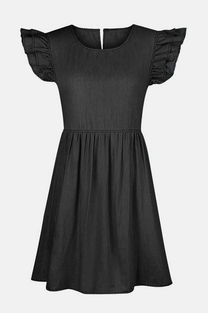 Full Size Ruffled Round Neck Cap Sleeve Denim Dress – product image 8