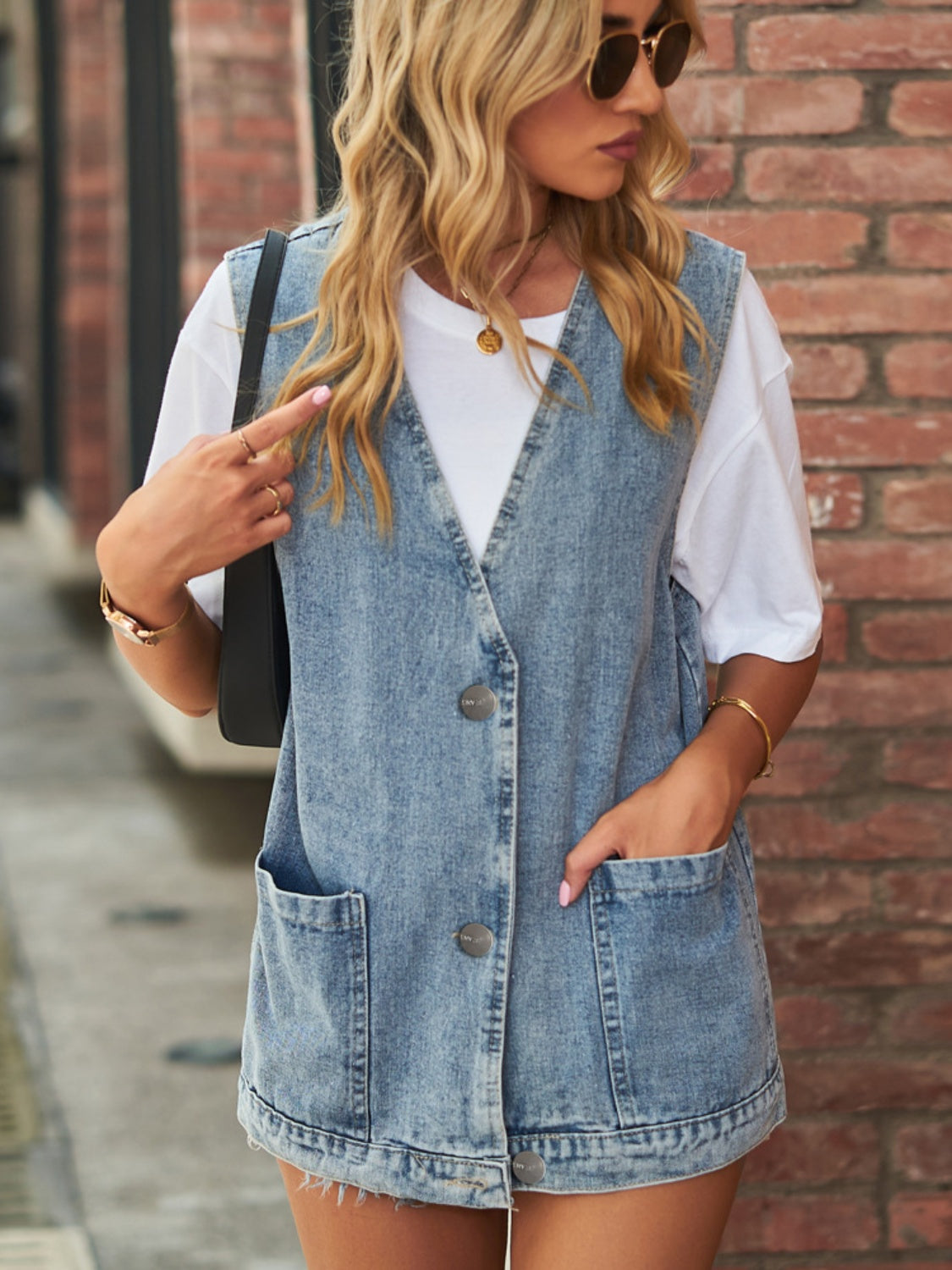 Full Size V-Neck Button Up Denim Vest – product image 15