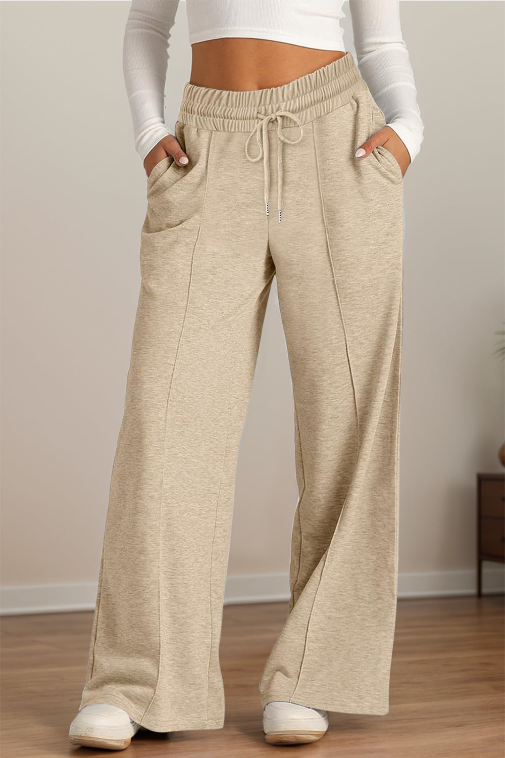 Drawstring Elastic Waist Wide Leg Pants – product image 25