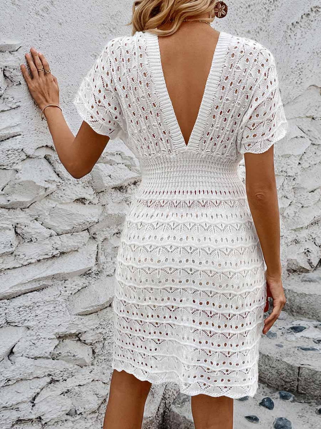 Openwork Plunge Short Sleeve Cover-Up Dress – product image 10