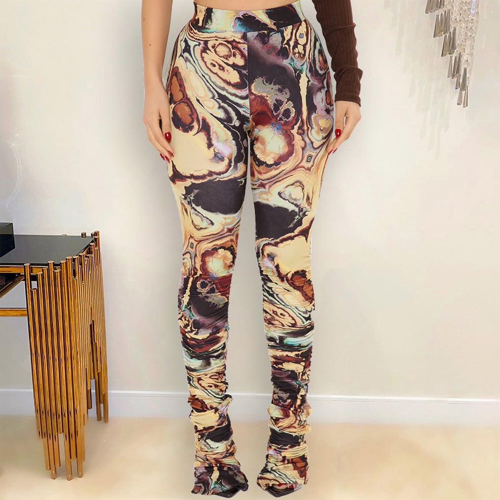High Waist Irregular Printed Skinny Pants for Women
