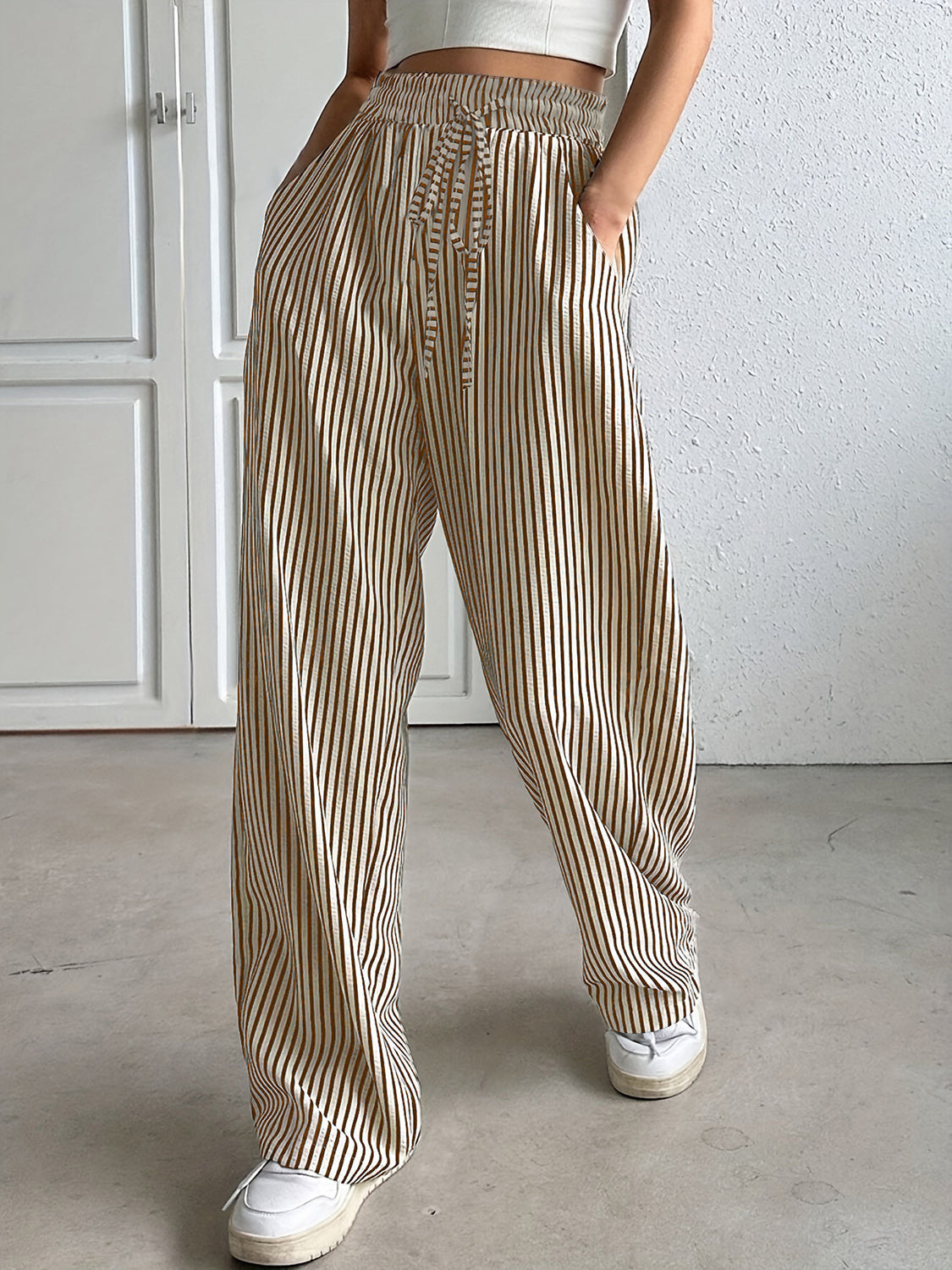Drawstring Striped Elastic Waist Pants – product image 4