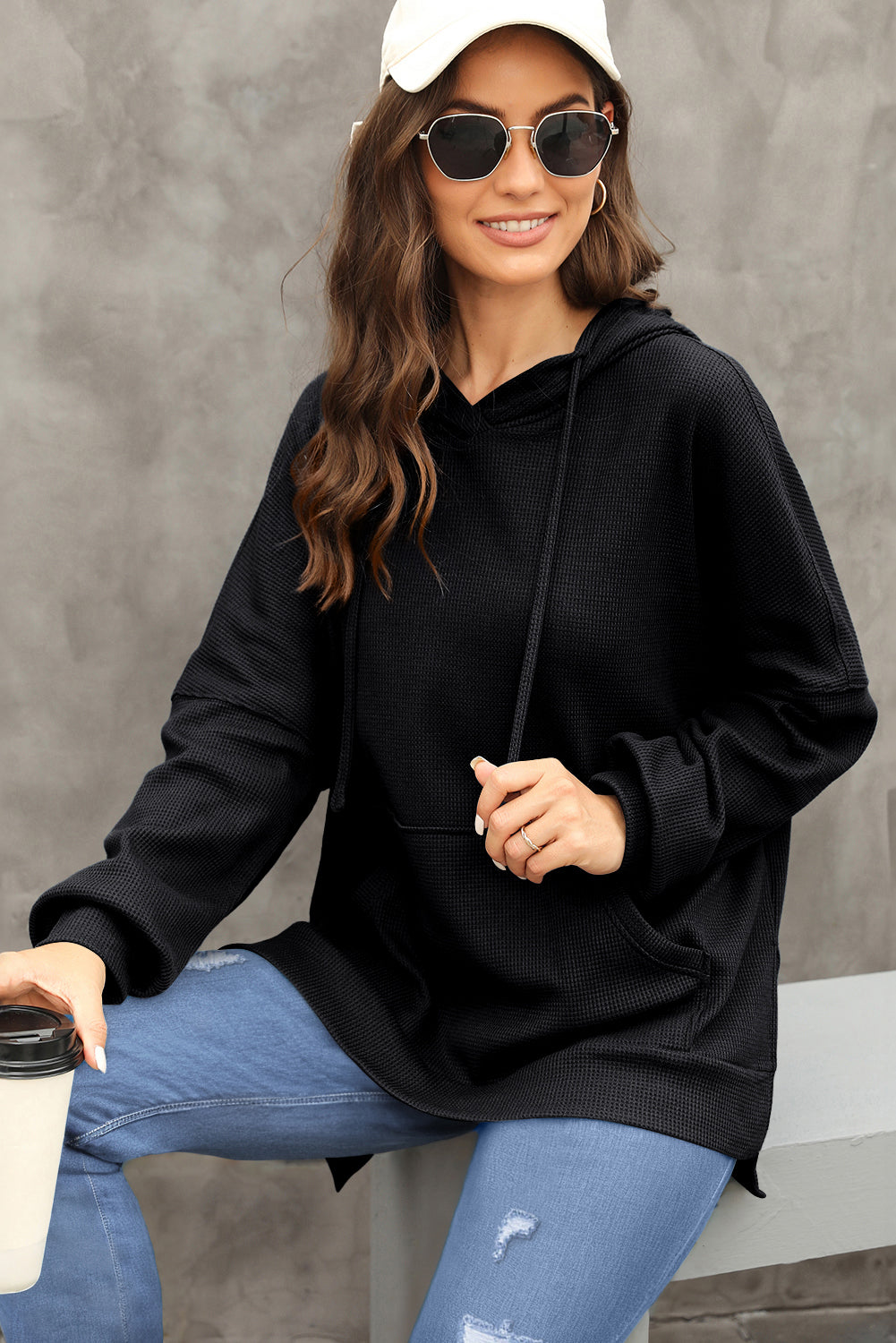 Waffle-Knit Long Sleeve Hoodie – product image 2