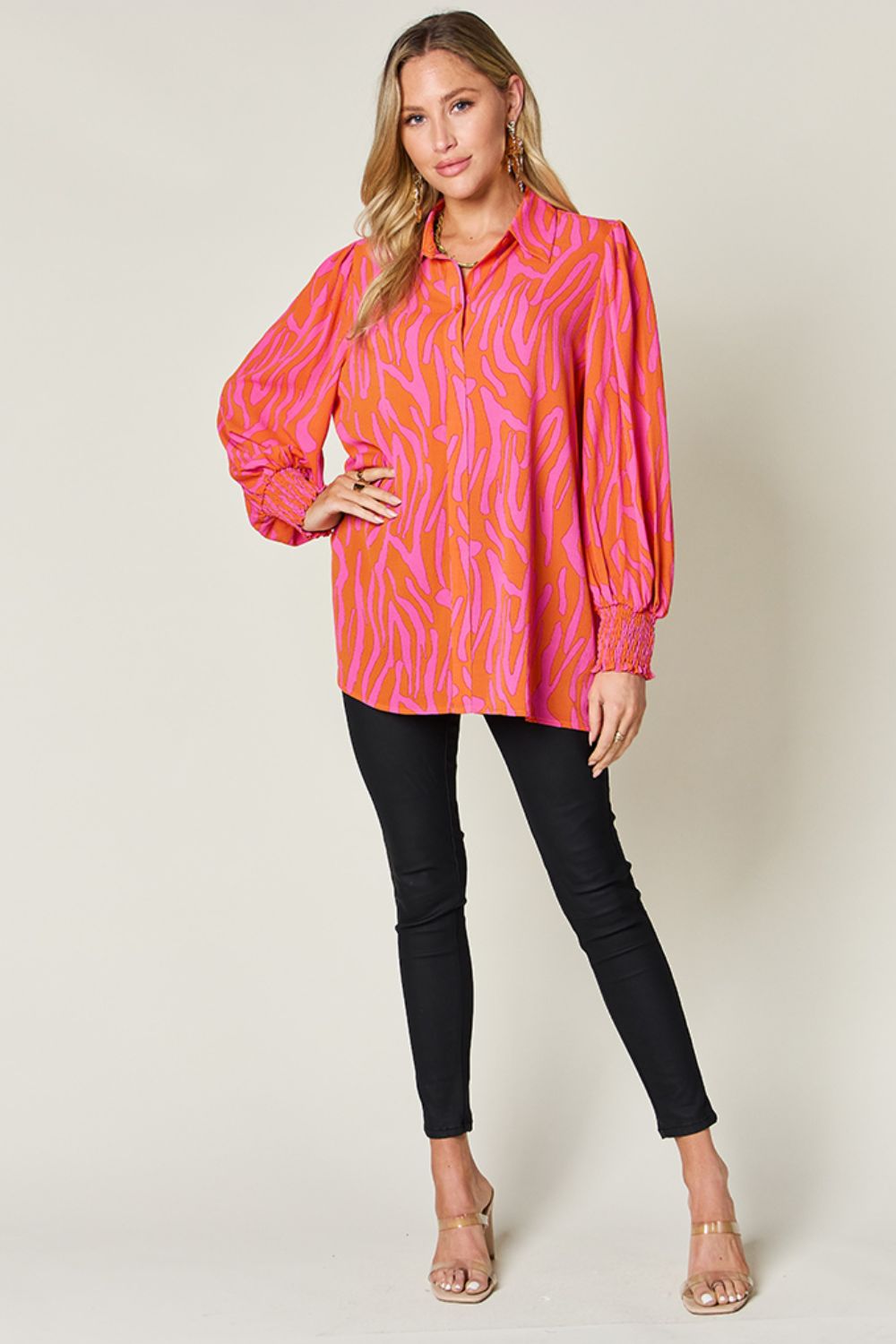 Double Take Full Size Printed Smocked Long Sleeve Blouse – product image 30