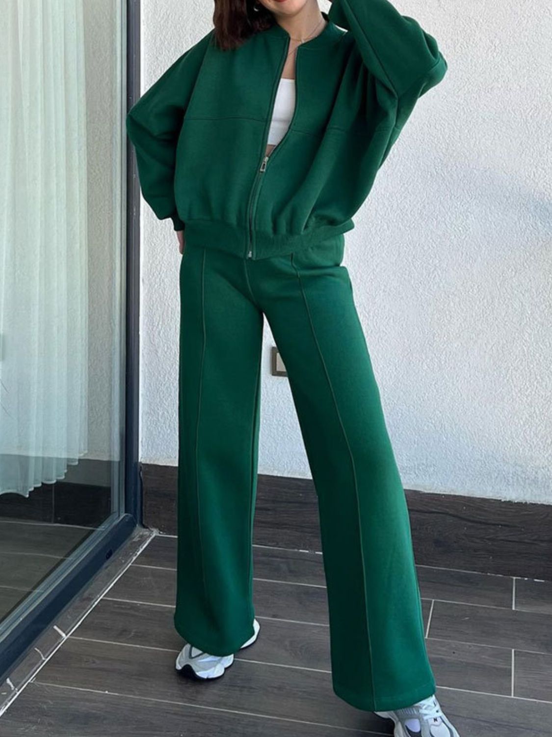 Baseball Collar Zip Up Top and Drawstring Paants Set – product image 17