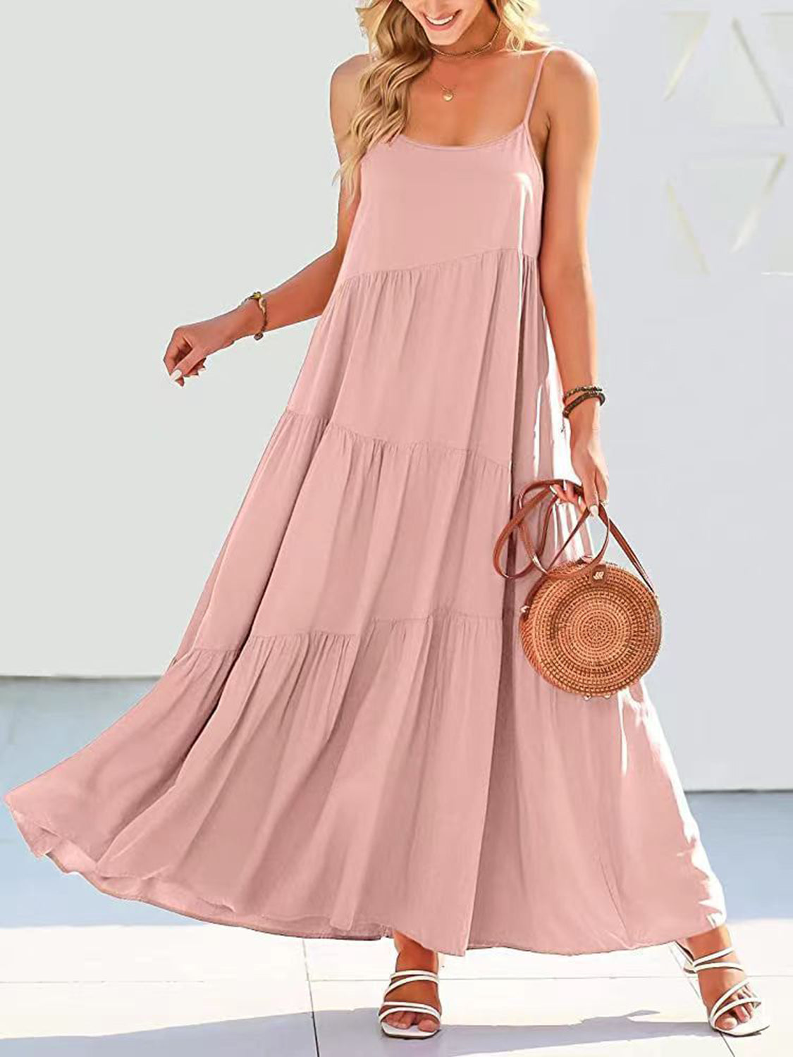 Full Size Ruched Tiered Spaghetti Strap Dress – product image 25