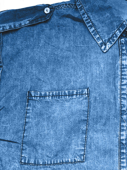 Collared Neck Cap Sleeve Denim Top – product image 3