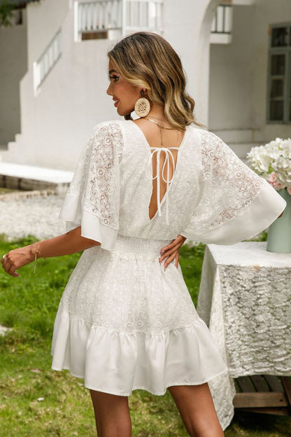 Lace Cutout Surplice Half Sleeve Dress – product image 4