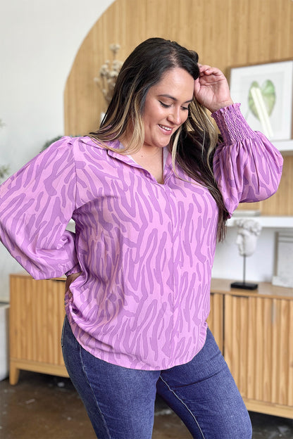 Double Take Full Size Printed Smocked Long Sleeve Blouse – product image 3
