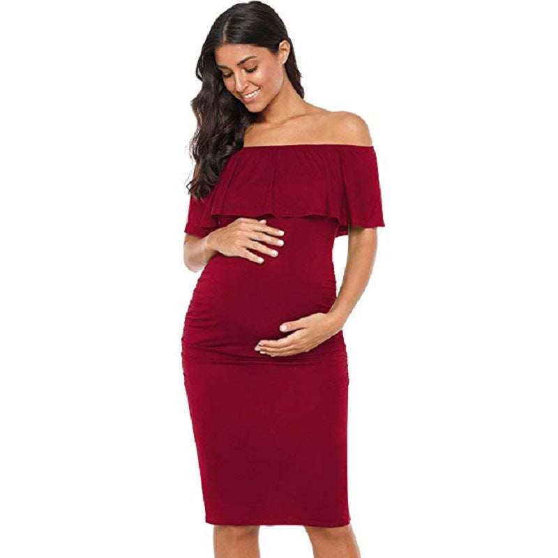 Off-Shoulder Sleeveless Maternity Dress with Frills