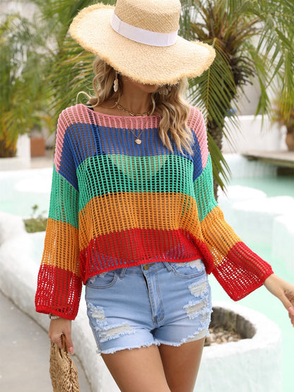 Color Block Openwork Boat Neck Cover Up – product image 10