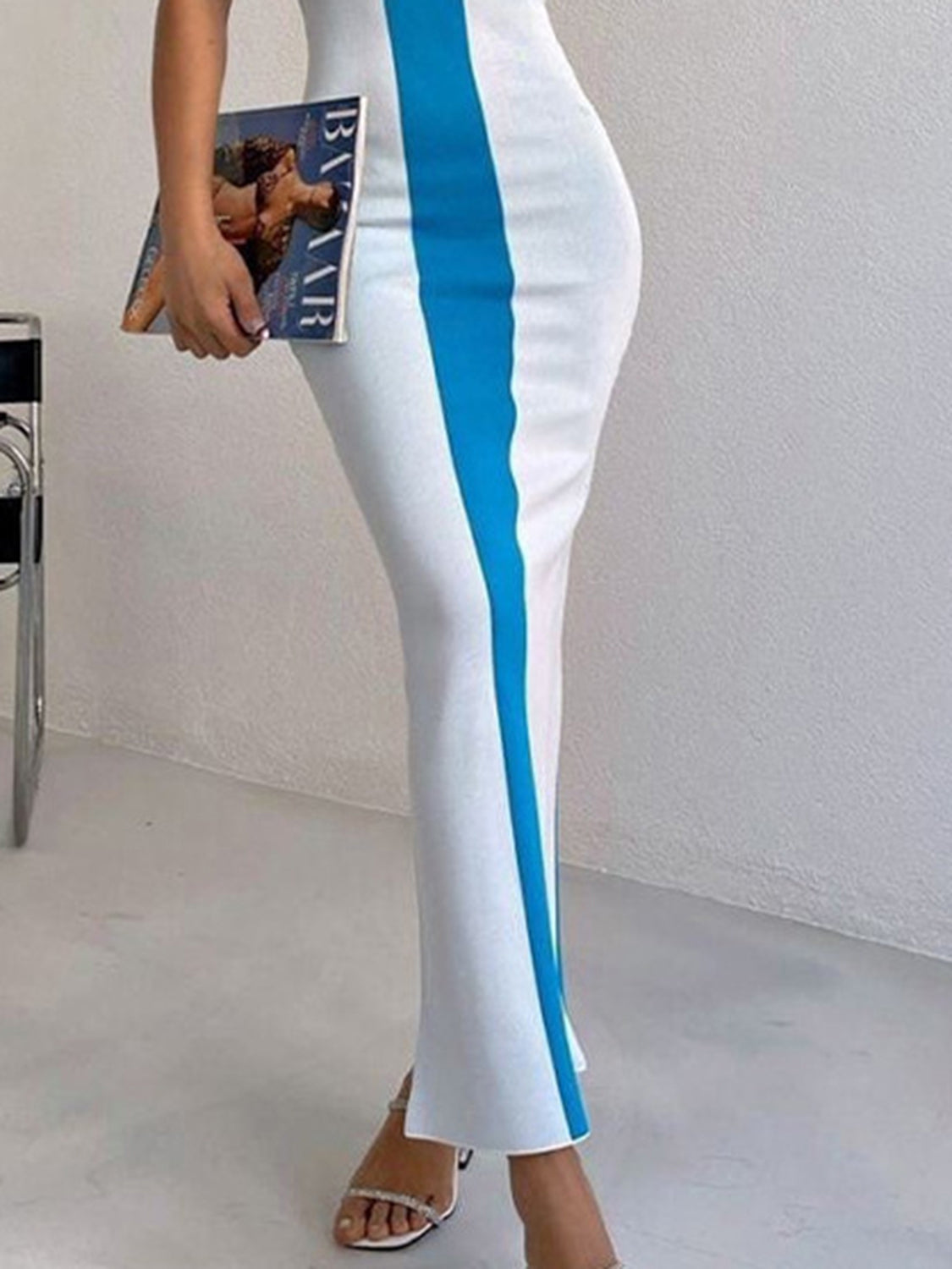 Contrast Wide Strap Slit Midi Dress – product image 6