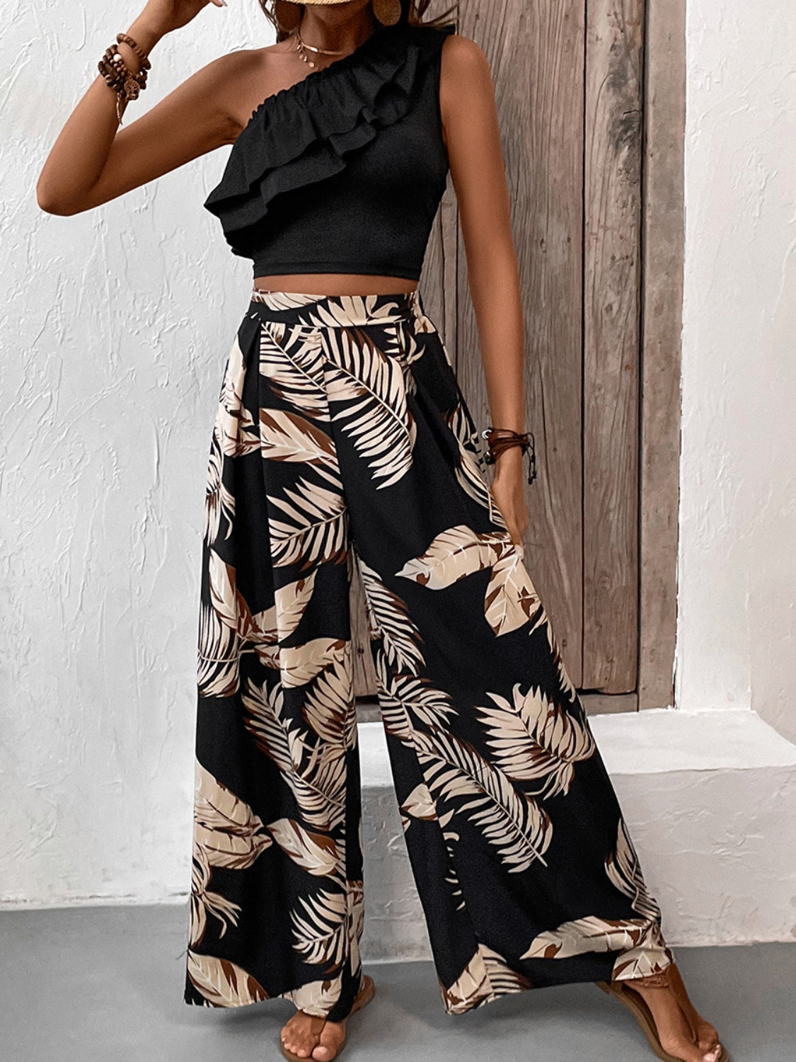 Ruffled Sleeveless Top and Printed Pants Set – product image 7