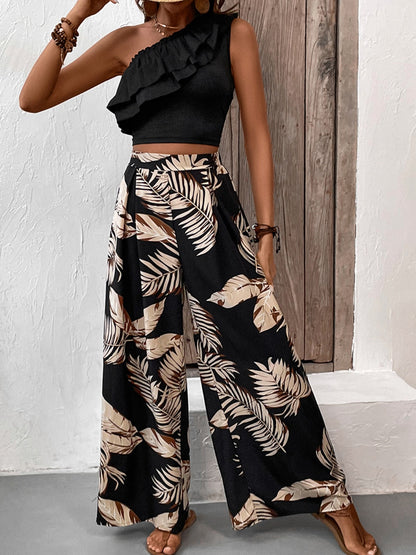 Ruffled Sleeveless Top and Printed Pants Set – product image 7