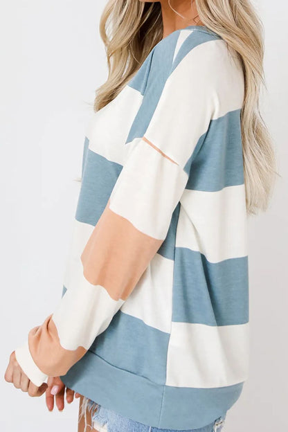 Contrast Color Block Round Neck Long Sleeve Top – product image 10