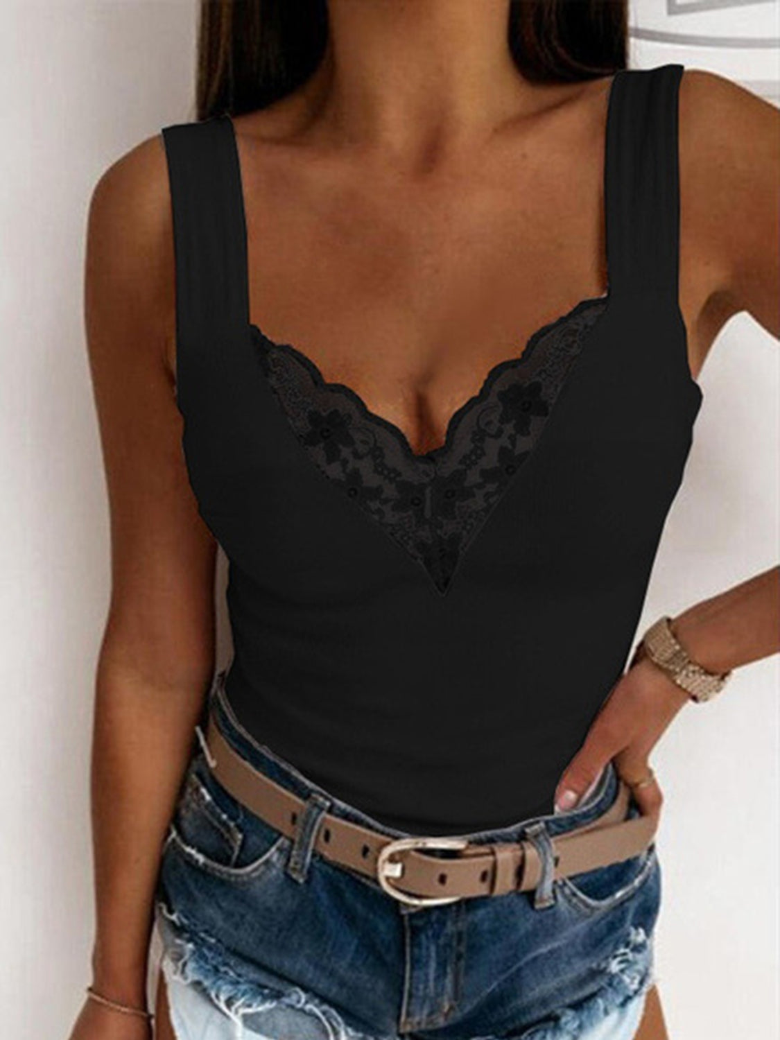 Full Size Lace Detail Sweetheart Neck Tank – product image 7