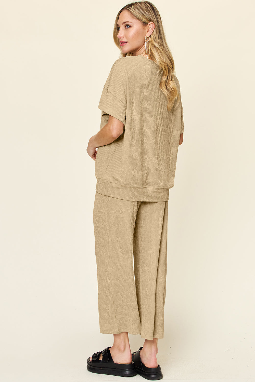 Double Take Full Size Texture Round Neck Short Sleeve T-Shirt and Wide Leg Pants – product image 35