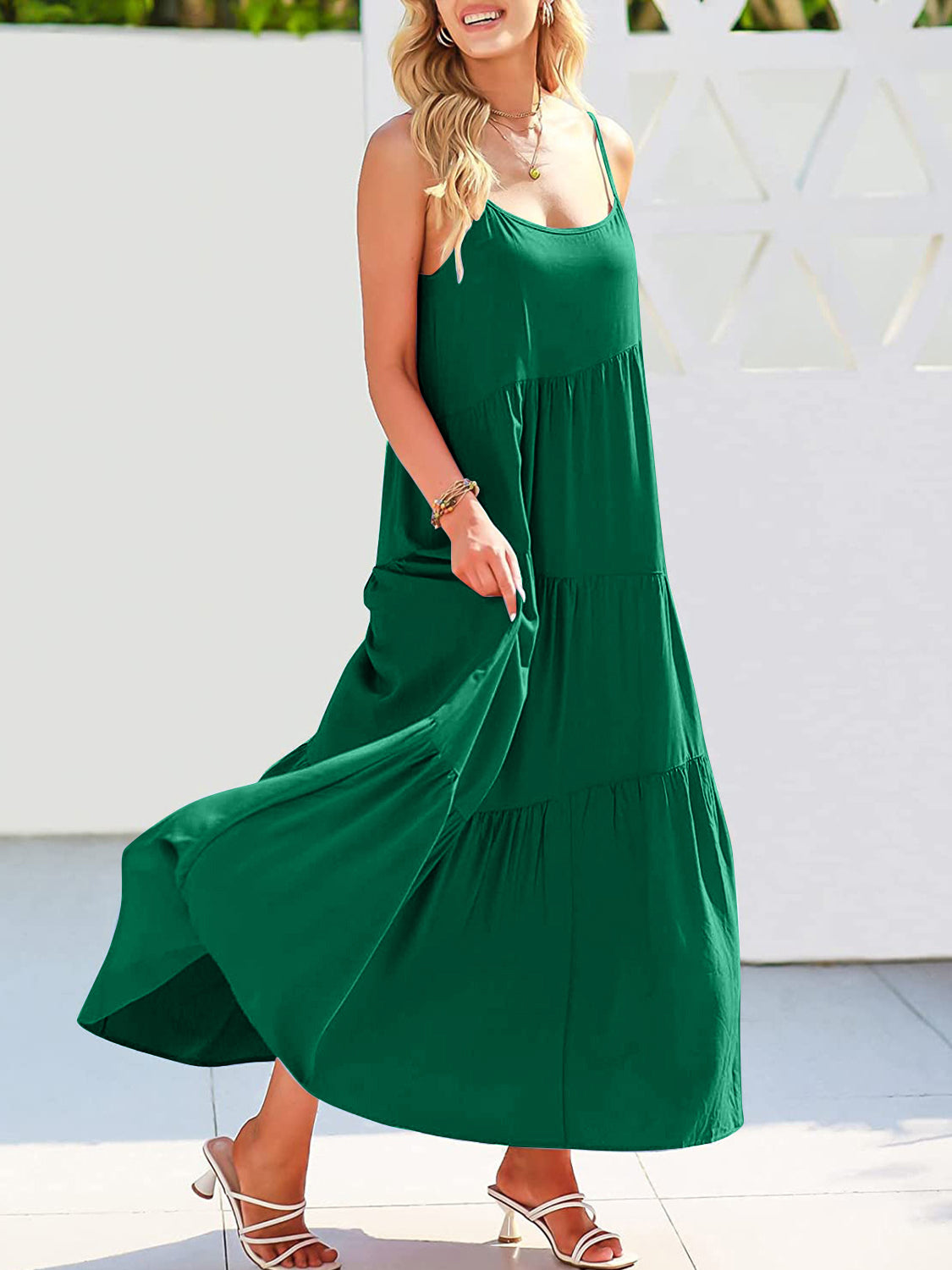 Full Size Ruched Tiered Spaghetti Strap Dress – product image 3