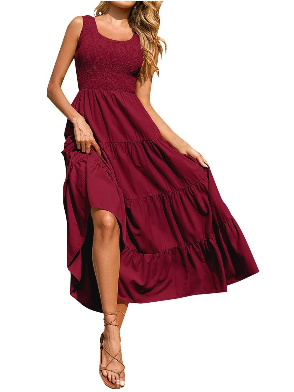 Tiered Smocked Wide Strap Dress – product image 15