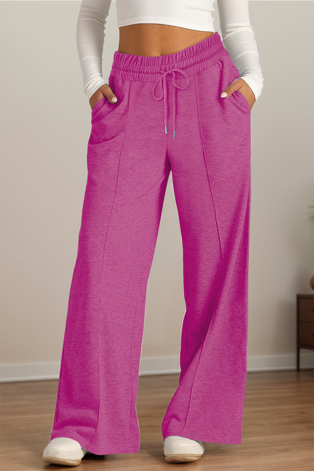 Drawstring Elastic Waist Wide Leg Pants – product image 16