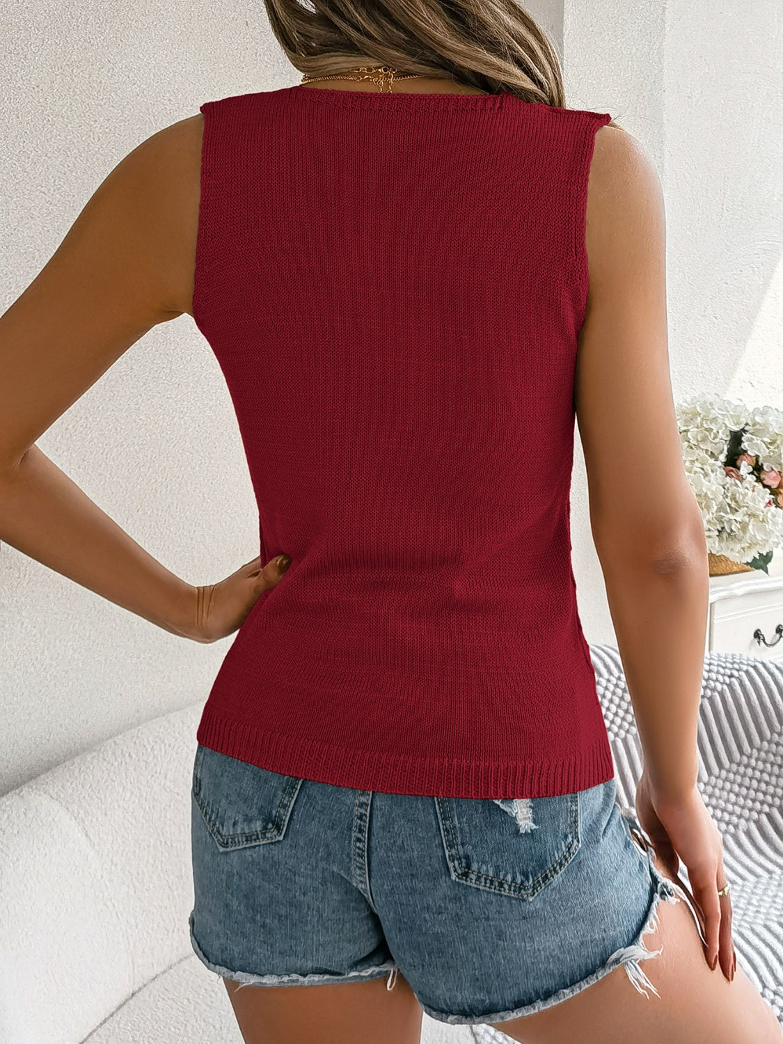 Openwork V-Neck Knit Vest – product image 7