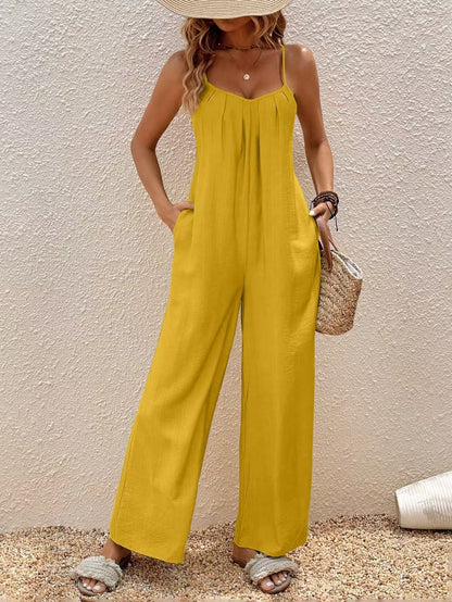 Adjustable-strap Jumpsuit Vacation Style Solid Color Elegant