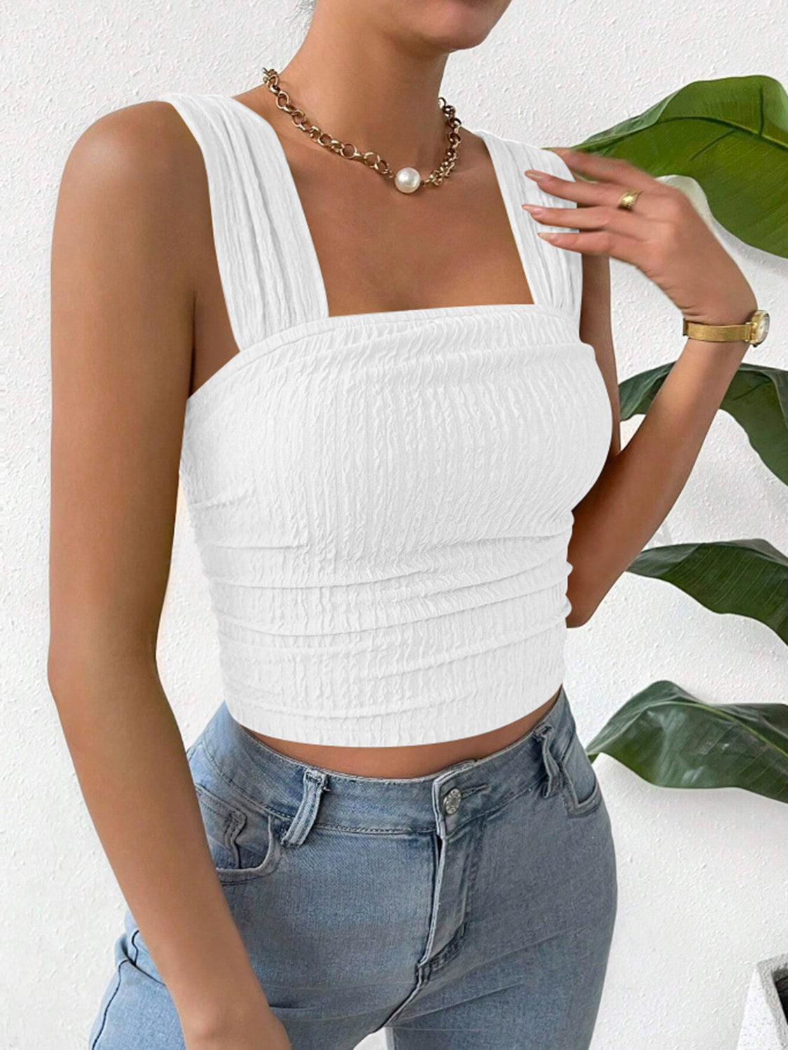 Textured Square Neck Wide Strap Tank – product image 34