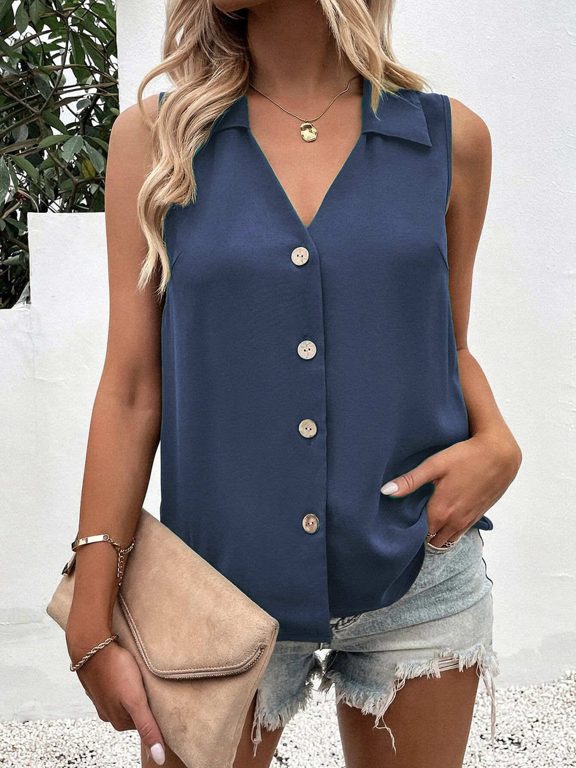 Full Size Johnny Collar Button Up Tank – product image 11