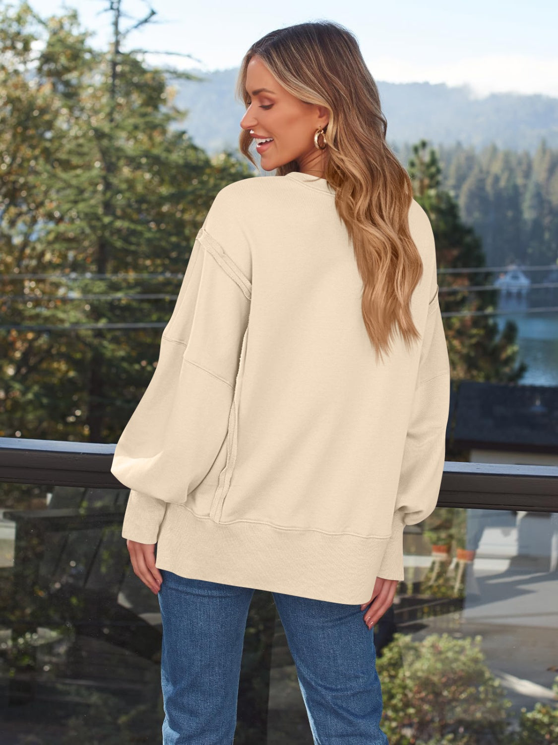 Slit Round Neck Long Sleeve Sweatshirt – product image 12